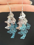 Daiiibabyyy  Blue Silver Gradient Hollow Butterfly Tassel Long Earrings Women's Vacation Style Artistic Fashion Jewelry