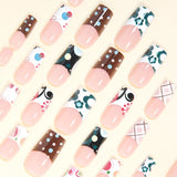 Daiiibabyyy  24pcs Sweet Cool French Style False Nails Wave Point Flower Designs Spicy Girl Press On Nails Medium Coffin European Fake Nail