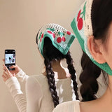Daiiibabyyy  Women's Vintage Hair Scarf Garden Style Lovely Cherry Triangle Scarf Advanced Hair Accessories Headband Sweet Style Kawaii Clips