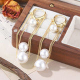 Daiiibabyyy  Exaggerated Pearl Chain Tassel Earrings Niche Temperament Earring Jewelry Women Daily Fashion Accessories