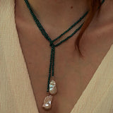 DAIIIBABYYY  -  Mint Green Crystal Block Bead Necklace New Heart-Shaped Tassel Fashionable Creative Design Colorful Necklace Women's Jewelry