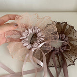 Daiiibabyyy  1PC Sweet Lace Polka Dot Tulle Scrunchie, Satin Bow Ribbon Hair Band, Elegant Fairy Hair Accessory For Women Casual Daily Party