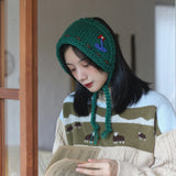 DAIIIBABYY  -  Green Fresh Handmade Hairband Japanese Retro Headscarf Autumn and Winter Ear Protection Earmuffs Cute Lace-up Headbands Women