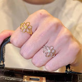Daiiibabyyy  Fashion Metal Hollow Daisy Flower Open Rings For Women Simple Gold Color Adjustable Finger Rings Jewelry Accessories
