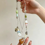 Daiiibabyyy  Korean Exquisite Retro Flower Love Heart Beaded Necklace For Women Personality Simple Cool Clavicle Chain Fashion Y2K Jewelry