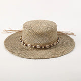Daiiibabyyy  Sea Grass Summer Panama Hats for Women Sun Hat with Leather Shell Band Designer Flat Top Straw Fedora Hat Party Travel Beach Hat