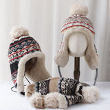 Daiiibabyyy  Autumn Winter Sherpa Peru Hat Ear Protection Warm Knitting Plush Ball Snow Ski Cap Hunting Balaclava Windproof Hats