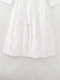 DAIIIBABYYY  -  New Spring Fashion Solid Color Shirt Collar Hollow Out Panel Button Long Sleeve Temperament Commuter Embroidery Midi Dress