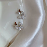 Daiiibabyyy  Sterling Silver Exquisite Sparkling Zircon Butterfly Stud Earrings for Women Classic Animal Fine Jewelry Insect Accessories