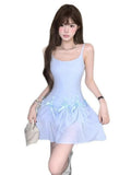 Daiiibabyyy  Summer Sweet Bow Pleated Robe Femme Solid Slip Dresses for Women Slim Waist A-line Fashion Korean Dress Vestidos De Mujer