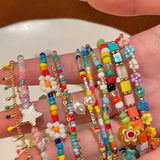 DAIIIBABYYY  -  New Fashion Summer Colorful Dopamine Flower Pearl Beaded Bracelet for Women Sweet Vacation Party Jewelry Friendship Gifts
