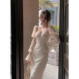 DAIIIBABYYY  -  Vintage Slash Neck Midi Dress Women Elegant Party Prom Mermaid Dresses Summer Korean Long Sleeve Bodycon Trumpet Vestidos