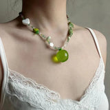 DAIIIBABYYY  -  New Cute Harajuku Cartoon Fruit Ceramic Pendant Green Charm Beads Choker Necklace Women Y2K Jewelry Aesthetic Summer Accessories