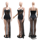 DAIIIBABYYY  -  Sexy Spaghetti Strap Dresses for Women Square Neck Diamond Mesh Patchwork Floor Length Ladies Evening Night Club Vestidos Cloth