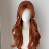 Daiiibabyyy  Orange Forehead Lace Long Wavy Synthetic Wig Lolita Long Straight Breathable Chemical Fiber Women's Wig