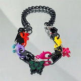 DAIIIBABYYY  -  Y2K Color Button zipper Head Splicing Butterfly Pendant necklace Punk trend Acrylic choker women's personality jewelry accessori