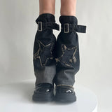 DAIIIBABYYY  -  Y2K Star Strap Denim Leg Warmers Punk Cross Harajuku Leg Covers Gothic Leg Socks Y2K Personalized Calf Socks Leg Boot Cuffs Sock