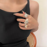 DAIIIBABYYY  -  Metal Conch Pearl Stacked Ring Exaggerate Irregular Women's Ring Imitation Pearl Charm Ocean Style Accessories Female