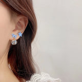 DAIIIBABYYY  -  Sweet Girls INS Pink Blue Bow-knot Ball Flower Stud Earrings Set for Women Korean Fashion Bow Earring Party Jewelry Gift