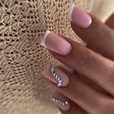 Daiiibabyyy 24Pcs Glitter White French False Nails with Shiny Diamond Rhinestone Short Square Ballet Fake Nail Tips Wearable Press on Nails