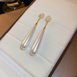 Daiiibabyyy  French Elegant Temperament Imitation Pearl Drop Shaped Long Earrings Party Premium Accessories for Womens Fashion Luxury Jewelry