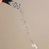 Daiiibabyyy  Neo Chinese Style Flocking Chinese Knot Rhinestones Imitation Pearl Water Drop Long Chains Retro Fringe Magnificent Hair Clips