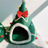 DAIIIBABYYY  -  Christmas Cats Nest Detachable Mat Semi Closed Cat Hole Tent Winter Warm Dog Nest Christmas Tree Shape Pets House Washable