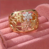 Daiiibabyyy  Vintage Bohemian Style Handmade Carved Flower Hollow Ring Suitable for Women's Daily Vacation Style Exquisite Jewelry Accessorie