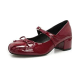 Daiiibabyyy  Ladies Shoes on Sale Mary Janes Women's High Heels Round Toe Bow Tie Dress Pumps Women Buckle Strap Crystal Med Heel Shoes