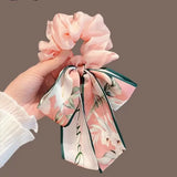DAIIIBABYYY  -  Printed Bow Hair Rope Elegant Ribbon Ponytail Hair Band For Women Sweet Rubber Band Hair Ring Fashion Headdress Hair Accessories