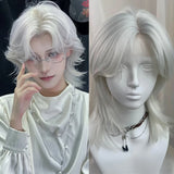 Daiiibabyyy  Synthetic Cosplay Wig Silver Women Wigs Hair Extensions Lace Front Wig Wolf Cut Hairstyle with Hair Bangs for Women Cosplay Use