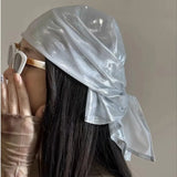 Daiiibabyyy  Polyester Liquid Silvery Headscarf Stripe Sparkly Shiny Metallic Bandana White Breathable Satin Square Turban Music Festivals