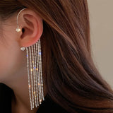 Daiiibabyyy  New Luxury Shining Zircon Rhinestone Long Tassel Ear Bone Clip Earring Ear Cuff Exquisite Earring Wedding Party Jewelry