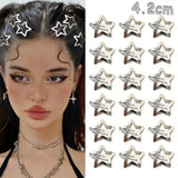 Daiiibabyyy  12-48Pcs Hollow Star Hair Clips, Silver Metal Star Barrettes, Y2K Style Hair Accessories for Women, Perfect for Daily & Parties