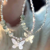 Daiiibabyyy  New Green Crystal Butterfly Shape Pendant Bracelet For Women Fashion Metal Irregular Geometric Beaded Chain Bracelet Jewelry
