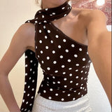 DAIIIBABYYY  -  Streetwear Wave Point Sexy Tanks Vintage Skew Collar One Shoulder Bandage Harajuku Camisole Y2k Aesthetic Bodycon Cropped Vest