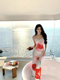 DAIIIBABYYY  -  Hot Girl Holiday Style Floral Print Sexy Strap Dress Women's Summer Slim Fit Wrap Hip Mermaid Dress Fashion Female Clothes