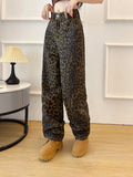 Daiiibabyyy Leopard High Waisted Jeans Wide Leg Baggy Pants Streetwear Trousers Y2k Fashion 2024 Boyfriend Loose Denim Pants Mom Jeans