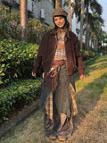 DAIIIBABYYY  -  Denim Blue Ombre Asymmetrical Skirt Women Retro Tartan Plaid Stitch Maxi Long Overlay Waist Jeans Skirt Y2k Streetwear