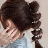 Daiiibabyyy  New Rose Flower Telephone Phone Line Hair Rope for Women Girls Elastic Pearl Ponytail Hair Loop Headwear Hair Accessories