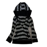Daiiibabyyy  Y2k Women Hoodie Black And White Stripe Long Sleeve Hooded Sweatshirt Zipper Front Zip-Up Hoodie Striped Attached Hood Ribbed