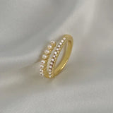 Daiiibabyyy  Silver Charming Minimalist Pearl Zircon Round Rings for Women Party Trendy Fine Jewelry Adjustable Accessories