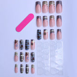 Daiiibabyyy  24pcs Vintage French Style Stripes Press On Nails Cartoon Ladybug Button Designs Coffin False Nails Blue Brown Plaid Fake Nail