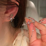 Daiiibabyyy  Luxury Women's Asymmetric Butterfly Earrings Temperament Rhinestone Tassel Zircon Earrings Shiny Wedding Party Y2K Jewelry Gifts