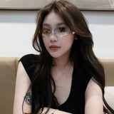 Daiiibabyyy  Korean Style Sunglasses for Women Rectangle Shape Rimless Y2K Hot Sexy Women's Sun Glasses Rhinestone Outdoor Sunglass