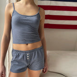 Daiiibabyyy Womens Y2k Fairy 2pcs Shorts Outfits Crew Neck Short Sleeve Slim Striped Crop Tops Bodycon Shorts 90s Vintage Aesthetic Clothes