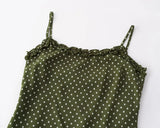 Daiiibabyyy  Vintage French Style ArmyGreen Polka Dot Print Wood ears O neck Sling Dress Women a-lined Short Dresses Femme Vestidos Robe