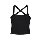 Daiiibabyyy  Solid Color Sexy Back-Cross-Strap Tank Top For Women New Summer Slim-Fit Short Outerwear Base Top Pure Desire Casual Style 56ZA