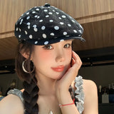 Daiiibabyyy  Retro Polka-dot Design Thin Breathable Berets for Women Summer Travel Sunscreen Versatile Show Face Small Literary Painter Hats