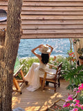 DAIIIBABYYY  -  White Sleeveless V-Neck Hanging Neck Dress For Women'S Summer, New Gentle Style, Slim And Elegant Long Skirt